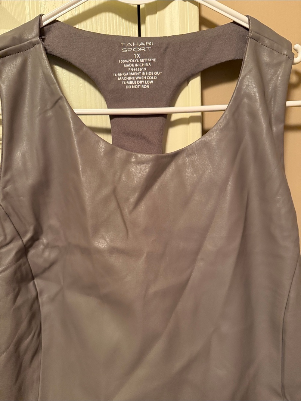 Women's Sleeveless Faux Leather
 Top in Taupe
